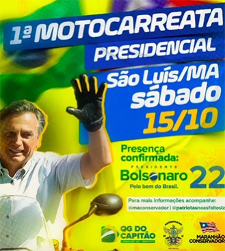 Bolsonaro fará motocarreata em São Luís, neste sábado